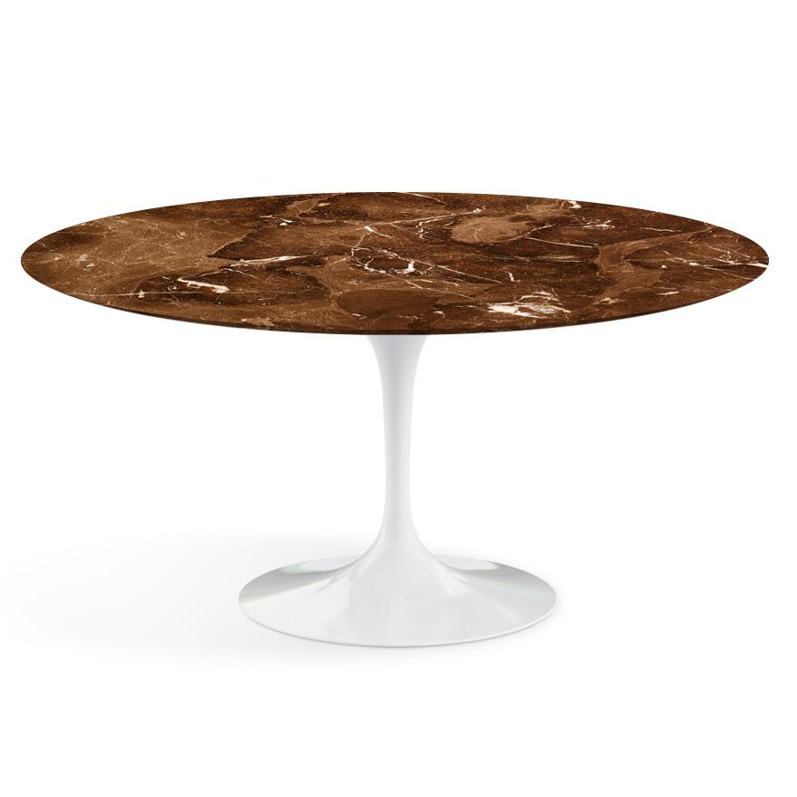 Saarinen 60&quot; Round Dining Table Dining Tables Knoll White Espresso marble, Satin finish 