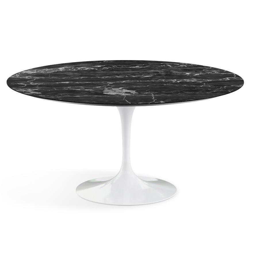 Saarinen 60&quot; Round Dining Table Dining Tables Knoll White Portoro marble, Satin finish 