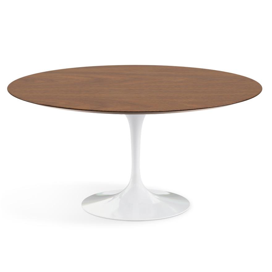 Saarinen 60&quot; Round Dining Table Dining Tables Knoll White Light Walnut Veneer 