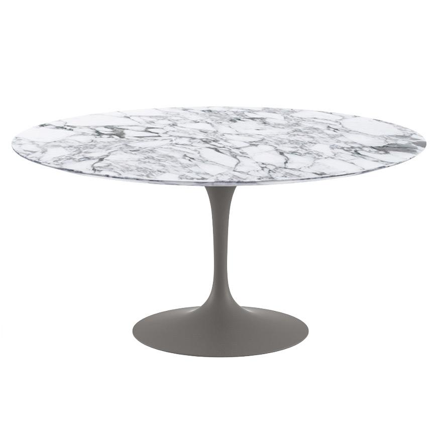 Saarinen 60&quot; Round Dining Table Dining Tables Knoll Grey Arabescato Satin Coated Marble 