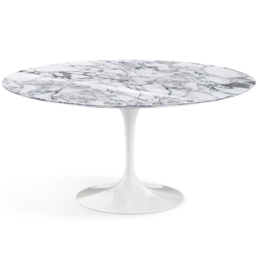 Saarinen 60" Round Dining Table Dining Tables Knoll White Arabescato Coated Marble 