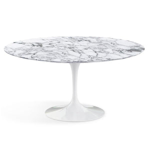 Saarinen 60" Round Dining Table Dining Tables Knoll White Arabescato Satin Coated Marble 