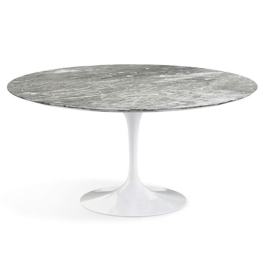 Saarinen 60&quot; Round Dining Table Dining Tables Knoll White Grey Satin Coated Marble 