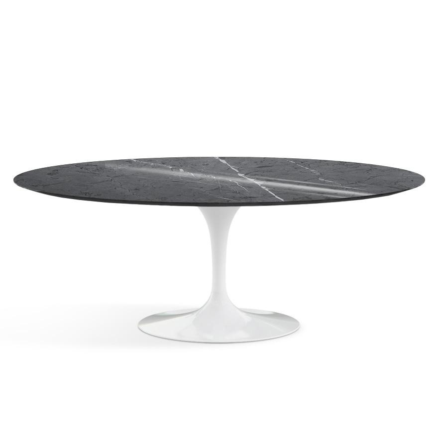 Saarinen 78&quot; Oval Dining Table Medium Dining Tables Knoll White Grigio Marquina marble, Shiny finish 