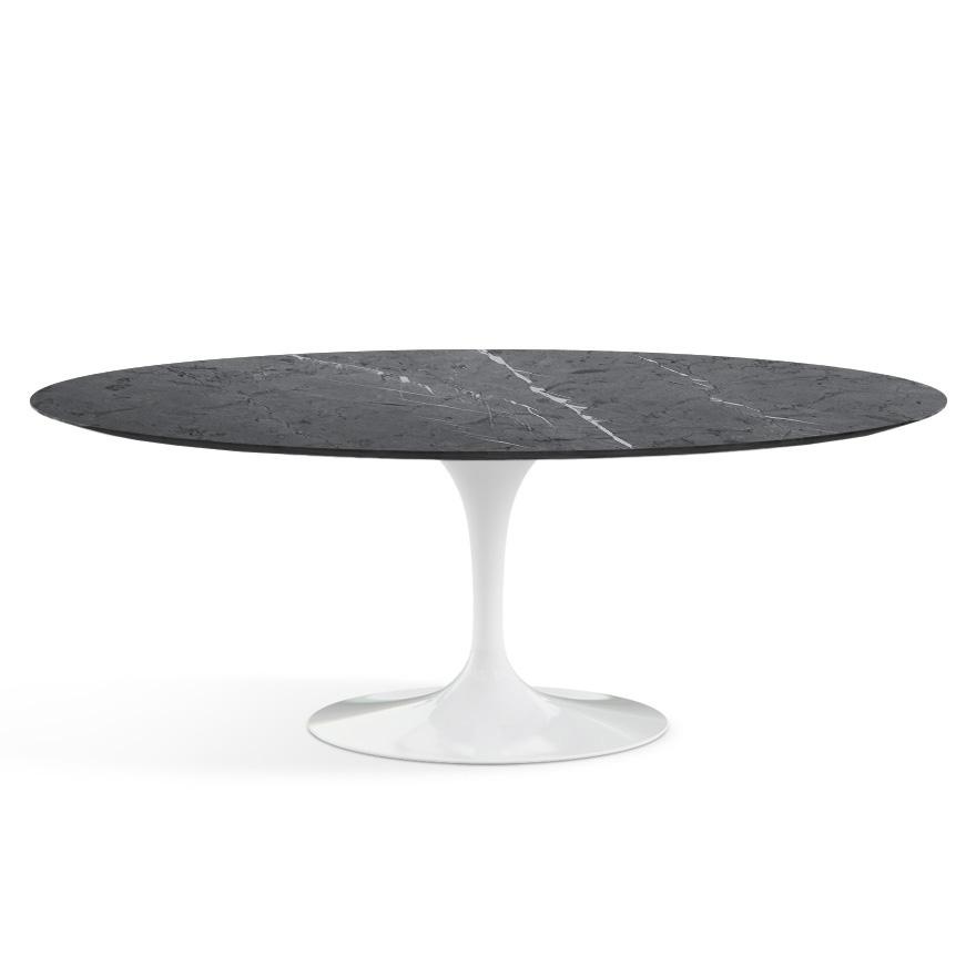 Saarinen 78&quot; Oval Dining Table Medium Dining Tables Knoll White Grigio Marquina marble, Satin finish 