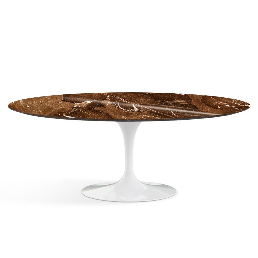 Saarinen 78&quot; Oval Dining Table Medium Dining Tables Knoll White Espresso marble, Shiny finish 