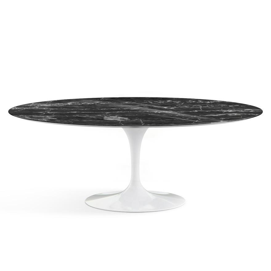 Saarinen 78&quot; Oval Dining Table Medium Dining Tables Knoll White Portoro marble, Shiny finish 