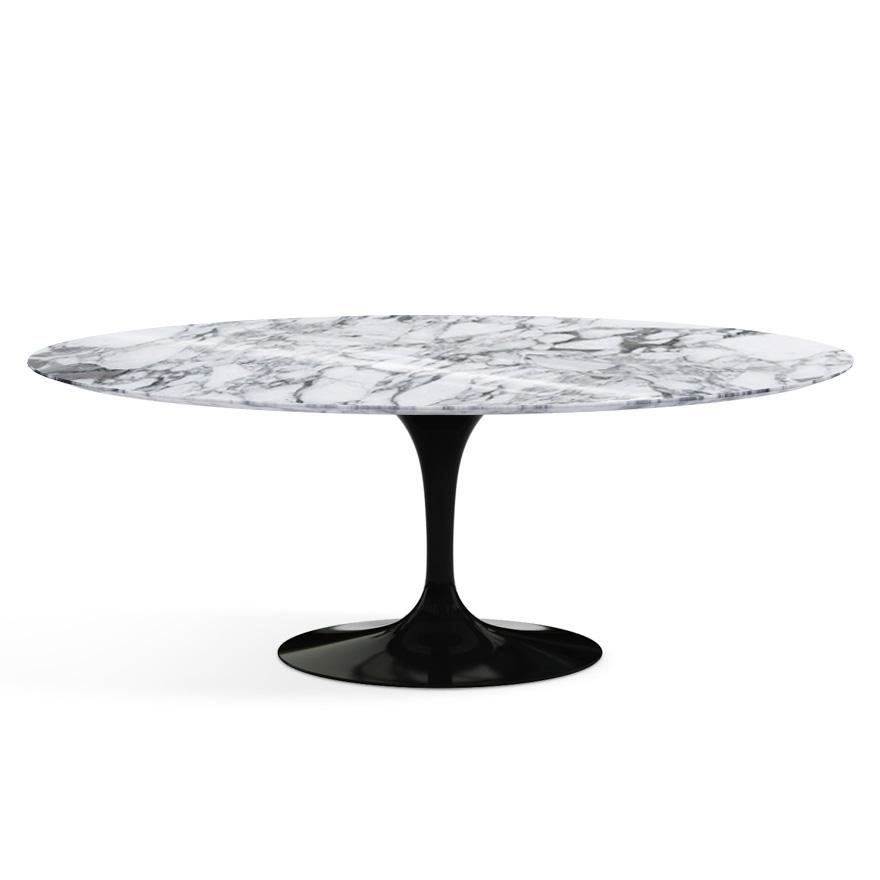 Saarinen 78&quot; Oval Dining Table Medium Dining Tables Knoll Black Arabescato marble, Shiny finish 