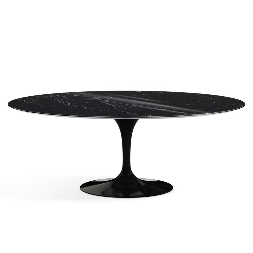 Saarinen 78&quot; Oval Dining Table Medium Dining Tables Knoll Black Nero Marquina marble, Shiny finish 