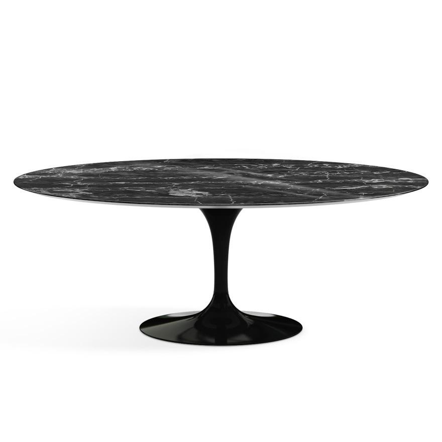 Saarinen 78&quot; Oval Dining Table Medium Dining Tables Knoll Black Portoro marble, Shiny finish 