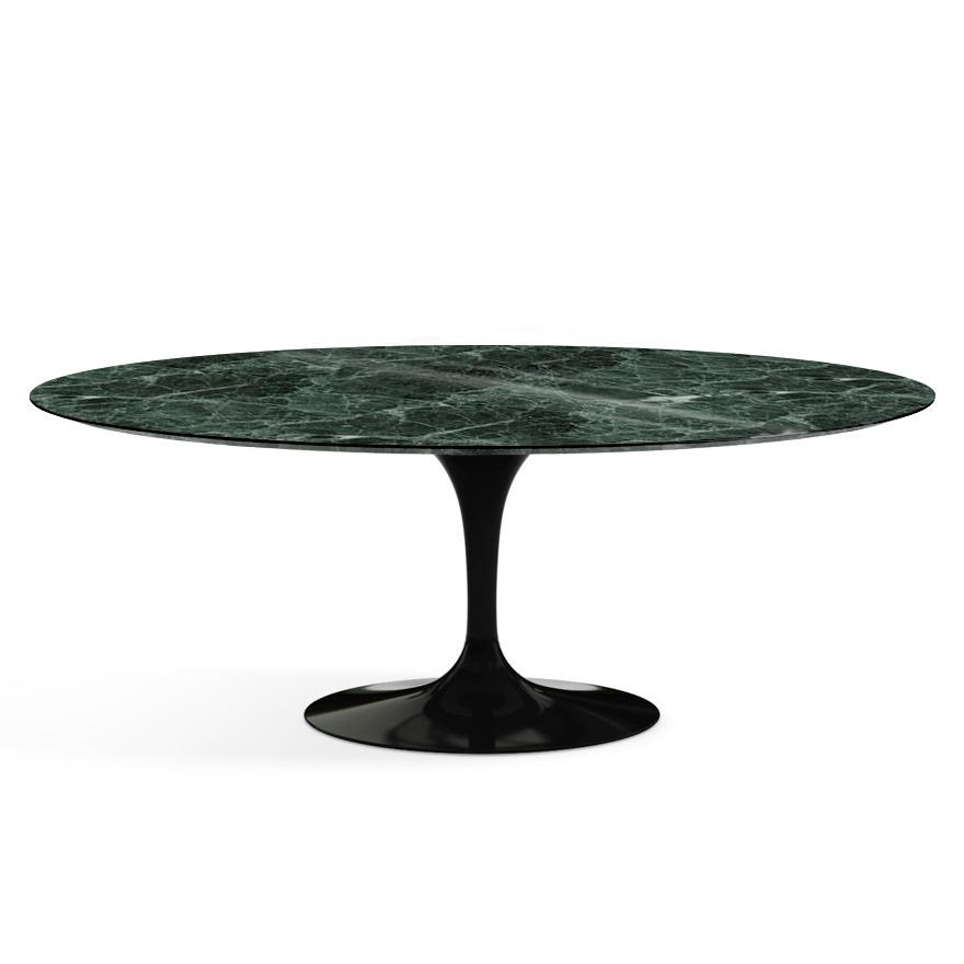 Saarinen 78&quot; Oval Dining Table Medium Dining Tables Knoll Black Verde Alpi marble, Shiny finish 