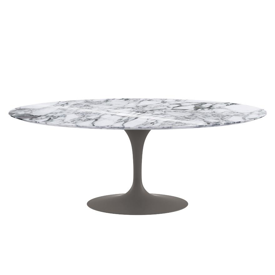 Saarinen 78&quot; Oval Dining Table Medium Dining Tables Knoll Grey Arabescato marble, Shiny finish 