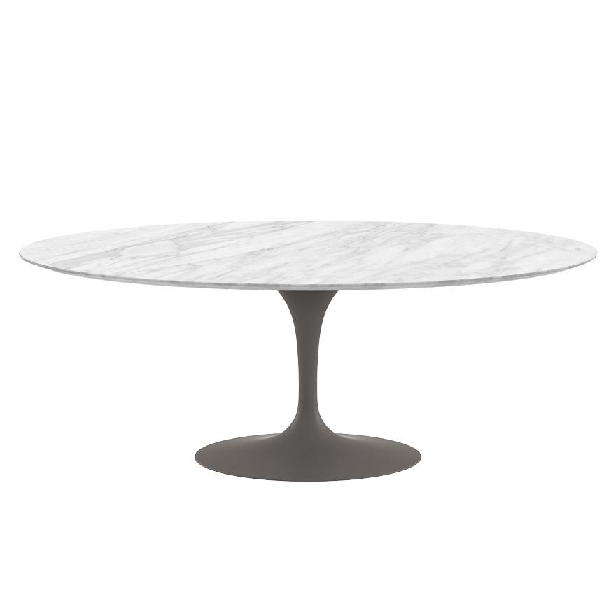 Saarinen 78&quot; Oval Dining Table Medium Dining Tables Knoll Grey Carrara marble, Satin finish 