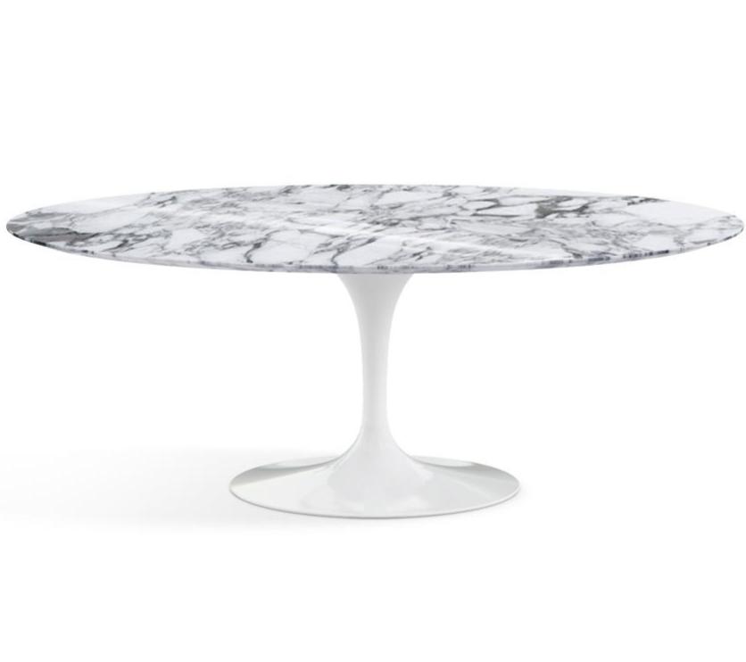 Saarinen 78&quot; Oval Dining Table Medium Dining Tables Knoll White Arabescato marble, Shiny finish 