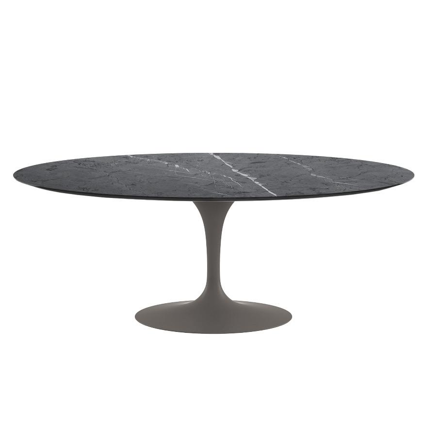 Saarinen 78&quot; Oval Dining Table Medium Dining Tables Knoll Grey Grigio Marquina marble, Satin finish 