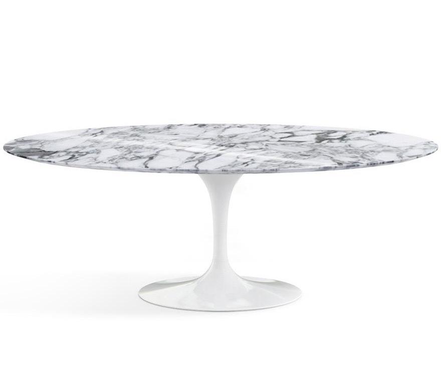 Saarinen 84&quot; Oval Dining Table Dining Tables Knoll White Arabescato marble, Shiny finish 