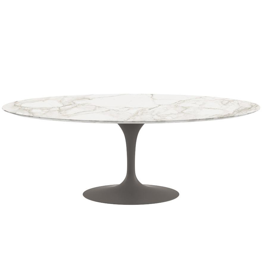 Saarinen 84&quot; Oval Dining Table Dining Tables Knoll Grey Calacatta marble, Satin finish 