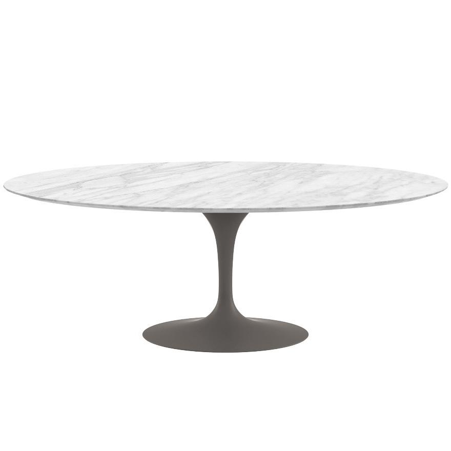 Saarinen 84&quot; Oval Dining Table Dining Tables Knoll Grey Carrara marble, Satin finish 