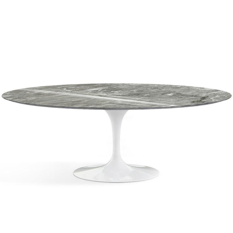 Saarinen 84" Oval Dining Table Dining Tables Knoll White Grey marble, Shiny finish 