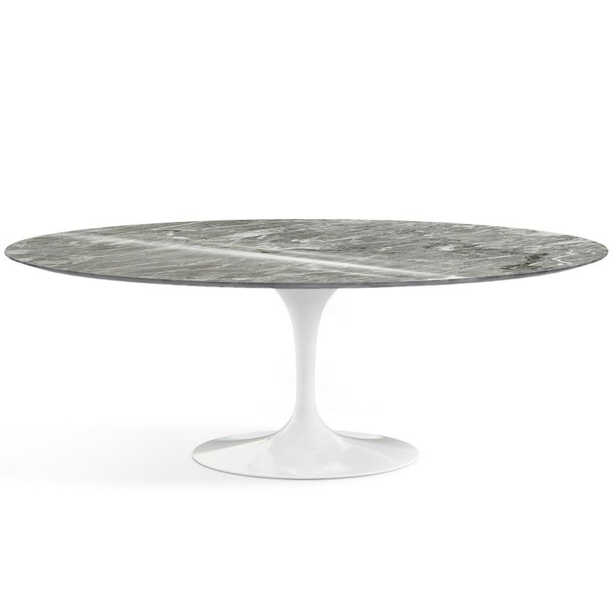 Saarinen 84" Oval Dining Table Dining Tables Knoll White Grey marble, Shiny finish 