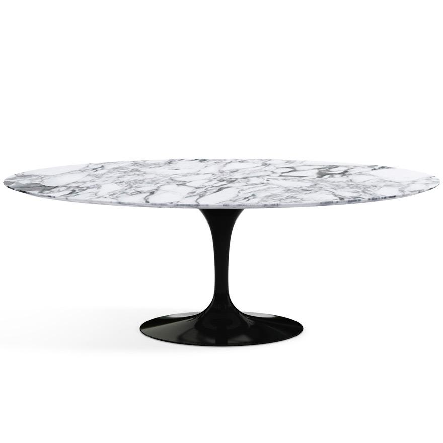 Saarinen 96&quot; Oval Dining Table Large Dining Tables Knoll Black Arabescato marble, Satin finish 