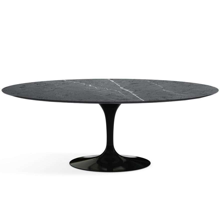 Saarinen 96&quot; Oval Dining Table Large Dining Tables Knoll Black Grigio Marquina marble, Satin finish 