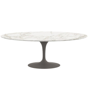 Saarinen 96" Oval Dining Table Large Dining Tables Knoll Grey Calacatta marble, Shiny finish 