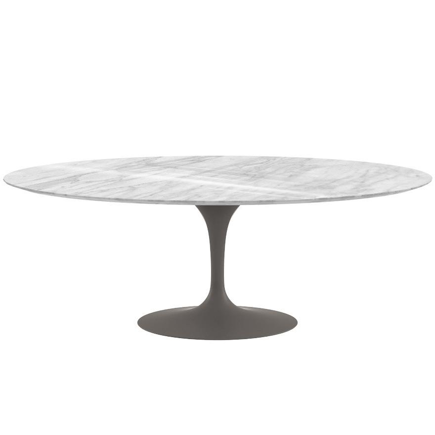 Saarinen 96&quot; Oval Dining Table Large Dining Tables Knoll Grey Carrara marble, Shiny finish 