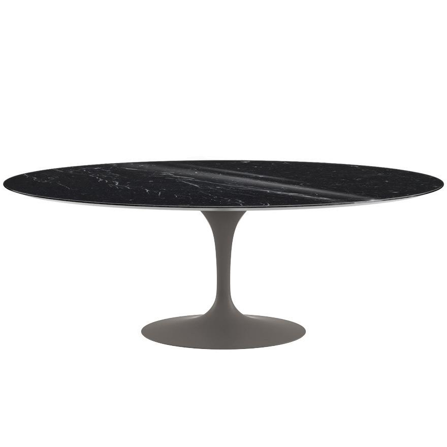 Saarinen 96&quot; Oval Dining Table Large Dining Tables Knoll Grey Nero Marquina marble, Shiny finish 