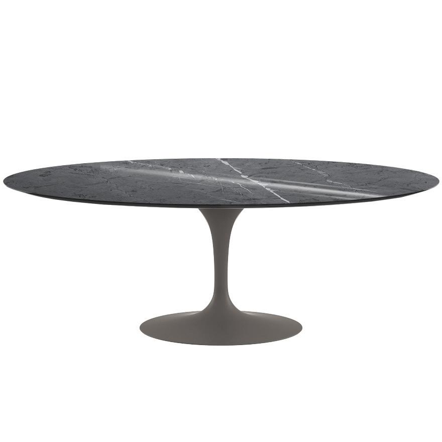 Saarinen 96&quot; Oval Dining Table Large Dining Tables Knoll Grey Grigio Marquina marble, Shiny finish 
