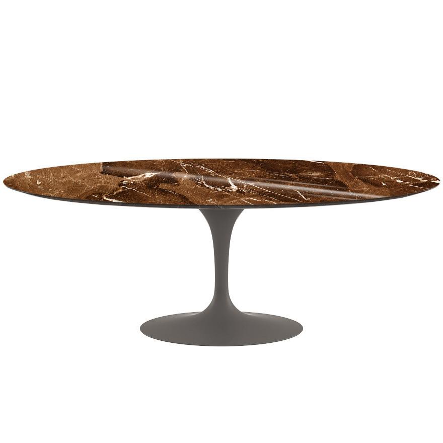 Saarinen 96&quot; Oval Dining Table Large Dining Tables Knoll Grey Espresso marble, Shiny finish 
