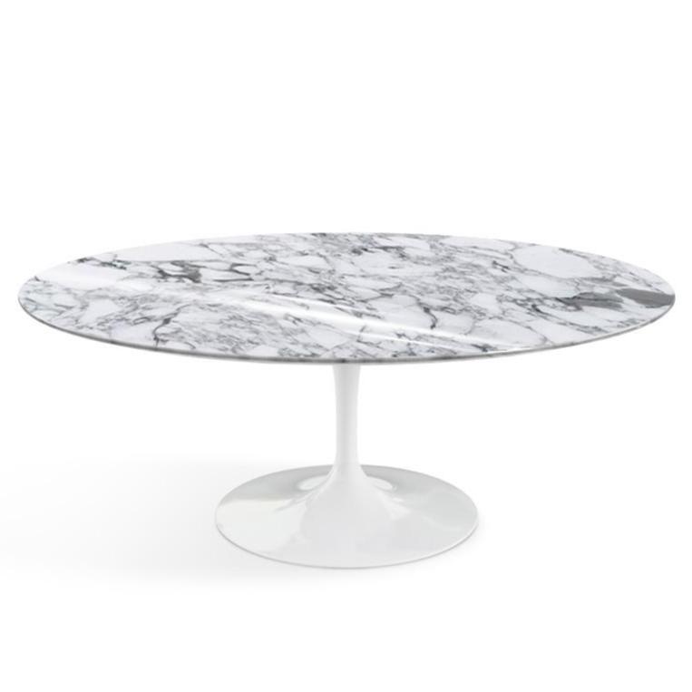 Saarinen Coffee Table - 42” Oval Dining Tables Knoll White Arabescato marble, Shiny finish 
