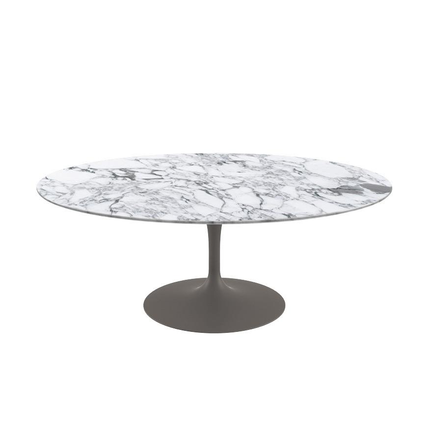 Saarinen Coffee Table - 42” Oval Dining Tables Knoll Grey Arabescato marble, Shiny finish 