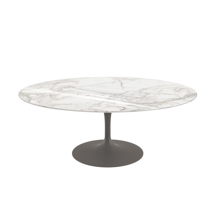 Saarinen Coffee Table - 42” Oval Dining Tables Knoll Grey Calacatta marble, Shiny finish 