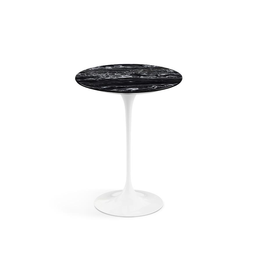 Saarinen Side Table - 16" Round side/end table Knoll White Portoro marble, Satin finish 