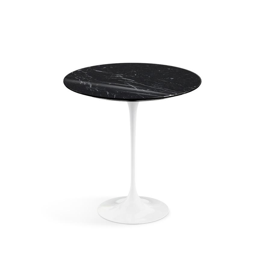 Saarinen Side Table - 20” Round side/end table Knoll White Nero Marquina marble, Shiny finish 