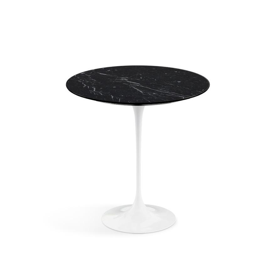 Saarinen Side Table - 20” Round side/end table Knoll White Nero Marquina marble, Satin finish 