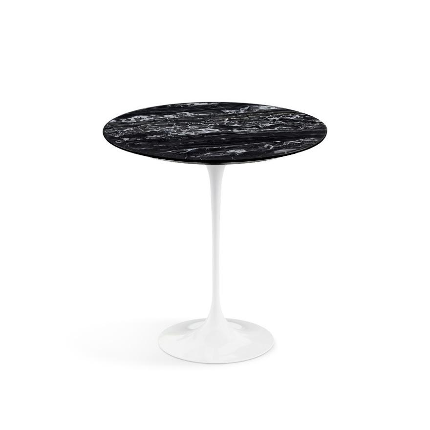 Saarinen Side Table - 20” Round side/end table Knoll White Portoro marble, Satin finish 