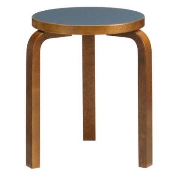 Stool 60 Stools Artek Smokey Blue Linoleum Seat - Legs Walnut Stained +$20.00 