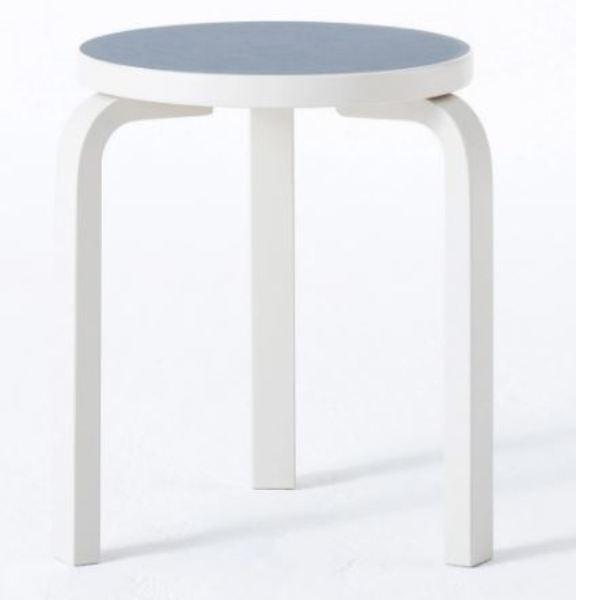 Stool 60 Stools Artek Smokey Blue Linoleum Seat - Legs Stone White Lacquered +$20.00 