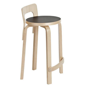 Stool High Chair K65 Stools Artek Black Linoleum Seat - Natural Birch Legs 