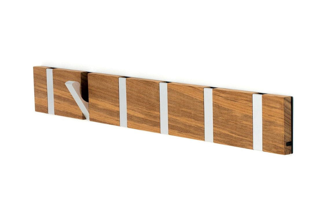 Knax Horizontal Teak Coat Hook Coat Hooks Loca 6 hooks Aluminum Teak