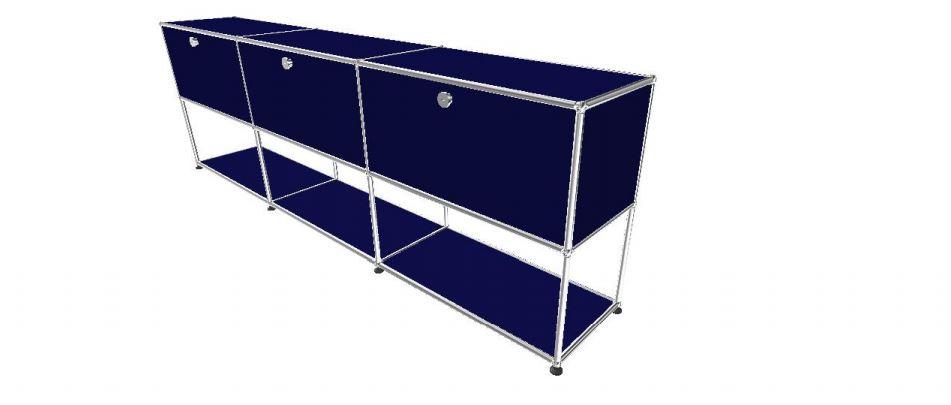 USM Haller Credenza - 6 compartments - 3 open -3 closed - 1.6 storage USM Steel Blue 