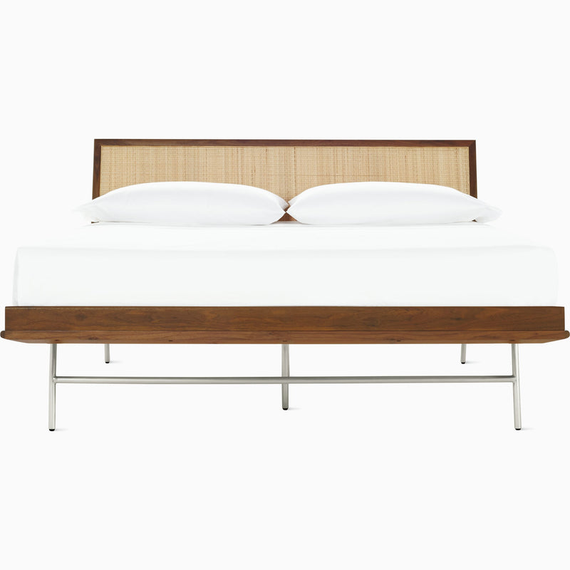 Nelson Thin Edge Bed - H Frame Legs Beds herman miller Queen Size Natural Cane Headboard Walnut Frame