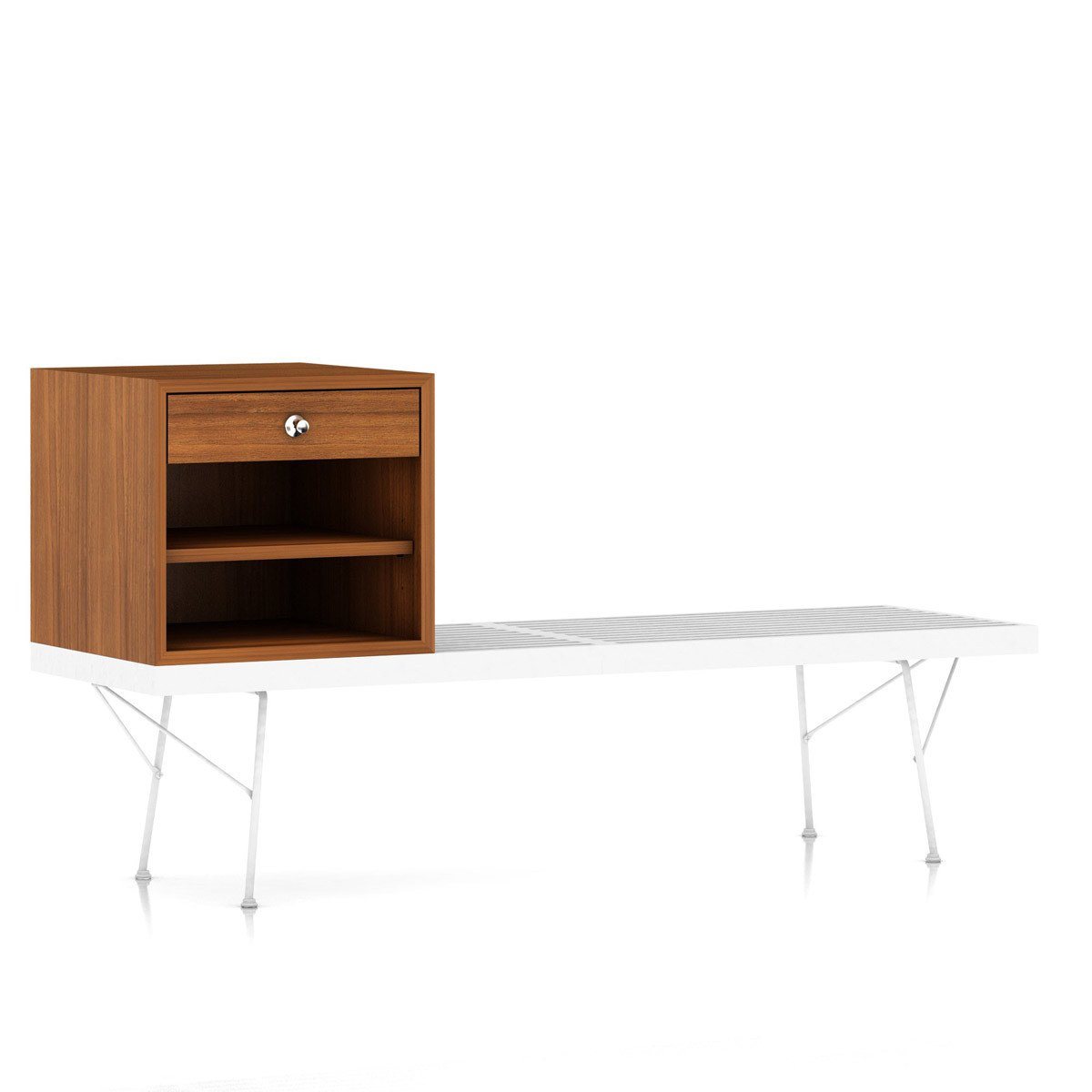 Nelson Basic Cabinet Small by Herman Miller side/end table herman miller Open Cabinet with 1 Drawer Platform Bench-Mount Base Light Brown Walnut Veneer