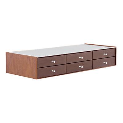 Nelson Miniature Chest 6 Drawer Without Pedestal storage herman miller Walnut and Dark Brown Walnut Studio White Polished Aluminum