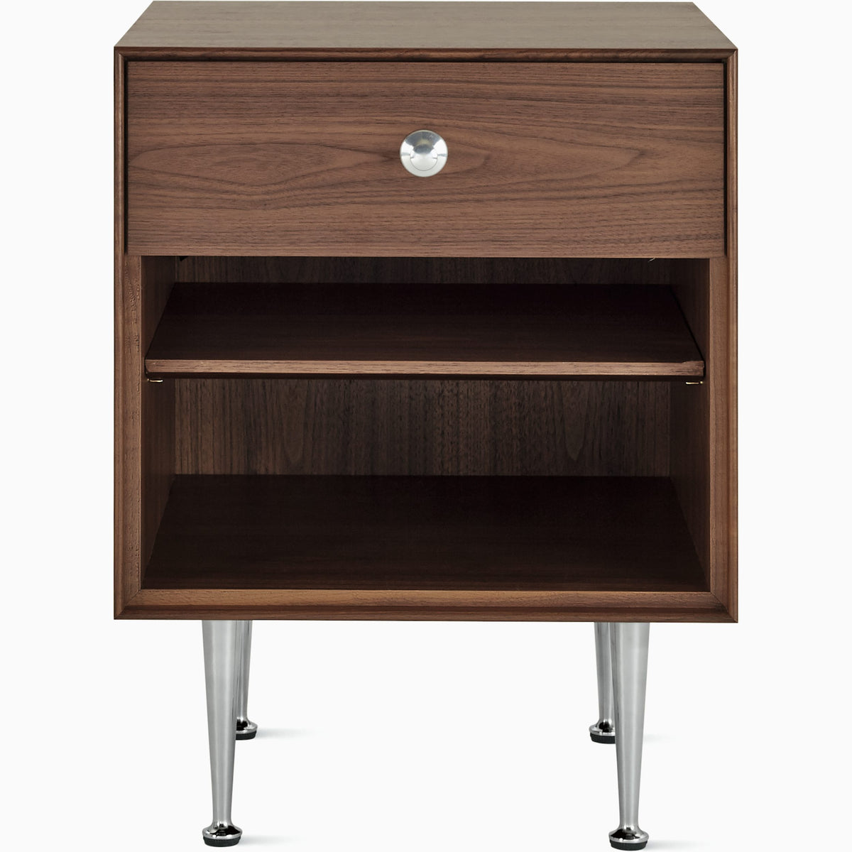 Nelson Thin Edge Bedside Table side table herman miller Silver Aluminum Alloy Pulls Walnut Matching Finished Back