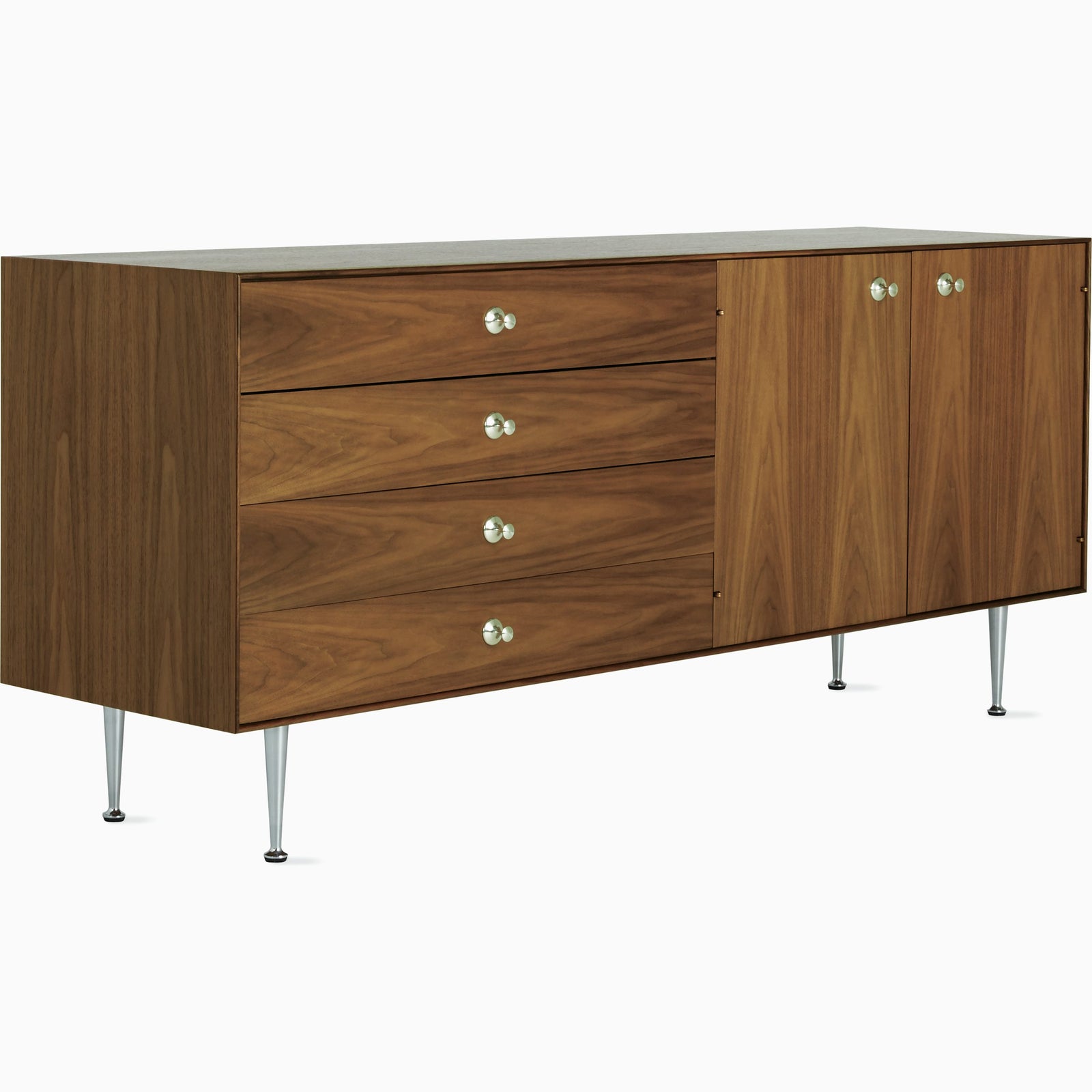 Nelson Thin Edge Buffet storage herman miller Silver Aluminum Pulls Walnut And Dark Brown Walnut Combination Case Finish +$359.00 Unfinished (Matte Black) Back