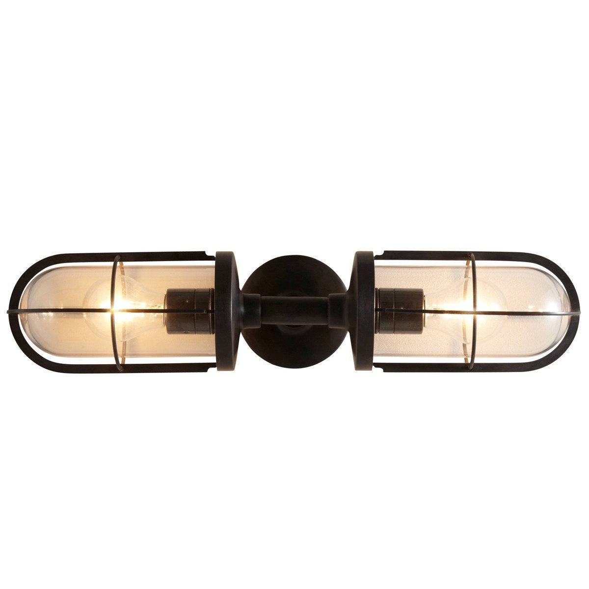 Weatherproof Ship’s Double Well Glass Wall light Wall Lights Original BTC Weathered Brass Clear Glass 