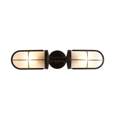 Weatherproof Ship’s Double Well Glass Wall light Wall Lights Original BTC Weathered Brass Frosted Glass 